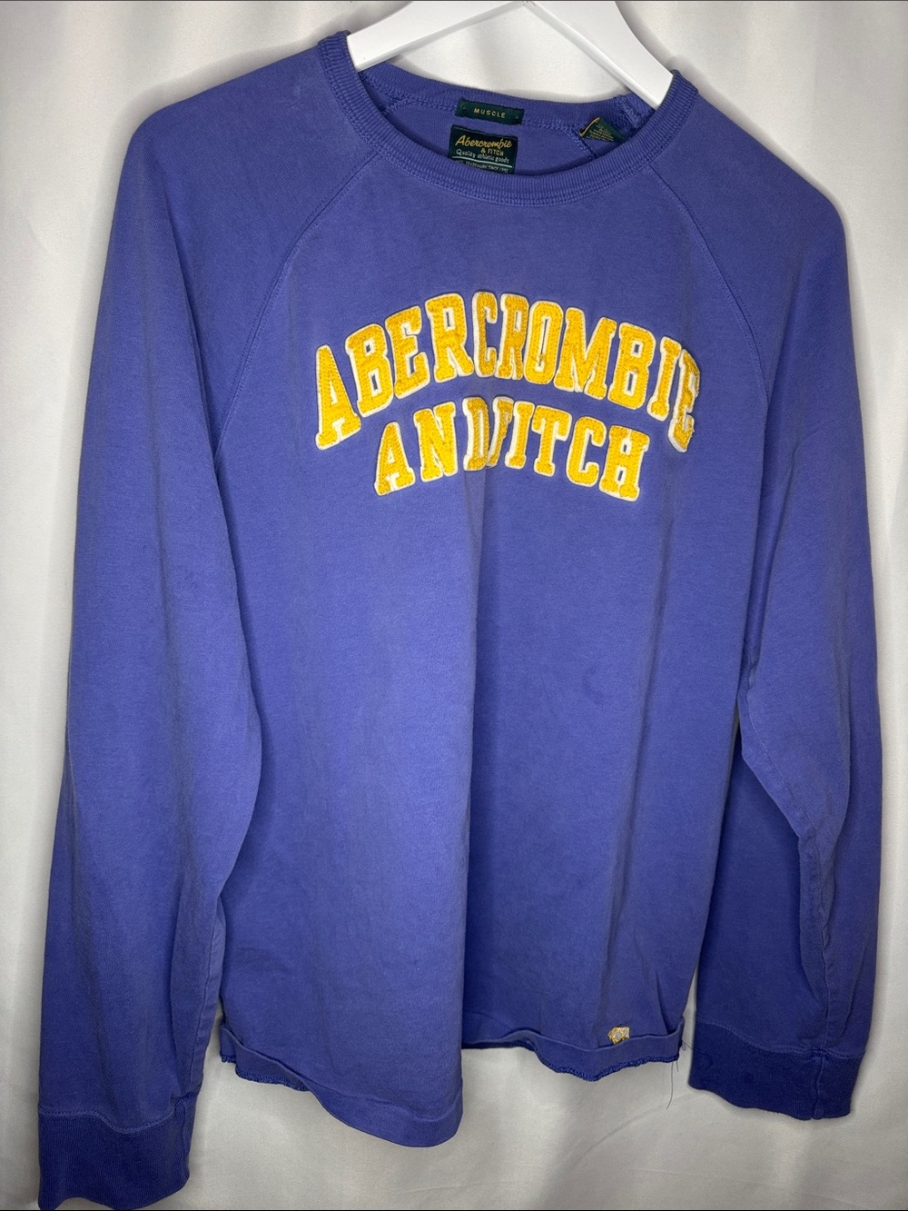 Abercrombie & Fitch Purple Crewneck Sweatshirt with Yellow Logo large